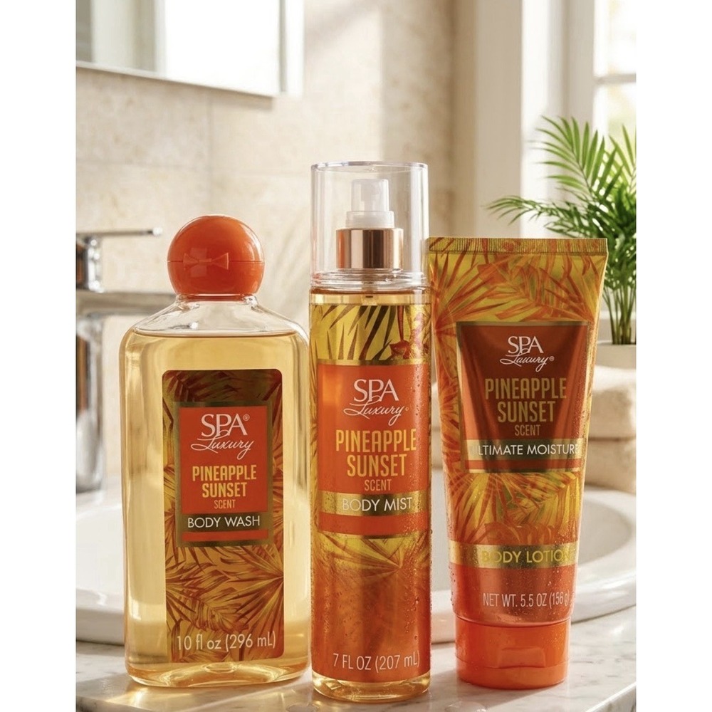 Spa Luxury Pineapple Sunset‎ Scent Body Wash, Body Mist, Body Lotion Set/3